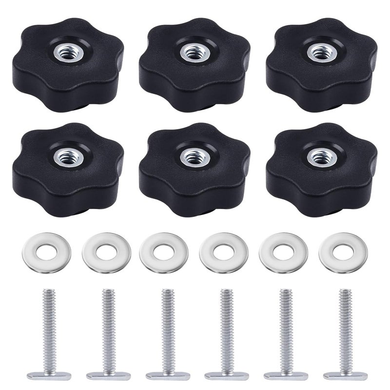 Happara 6 Pack T Track Knob Kit, 6 Star Knob, 1/4-20 Threaded Bolts and Washers, T Track Bolts, Track Accessories for Woodworking Jigs and Fixtures (6 PCS) - Image 1